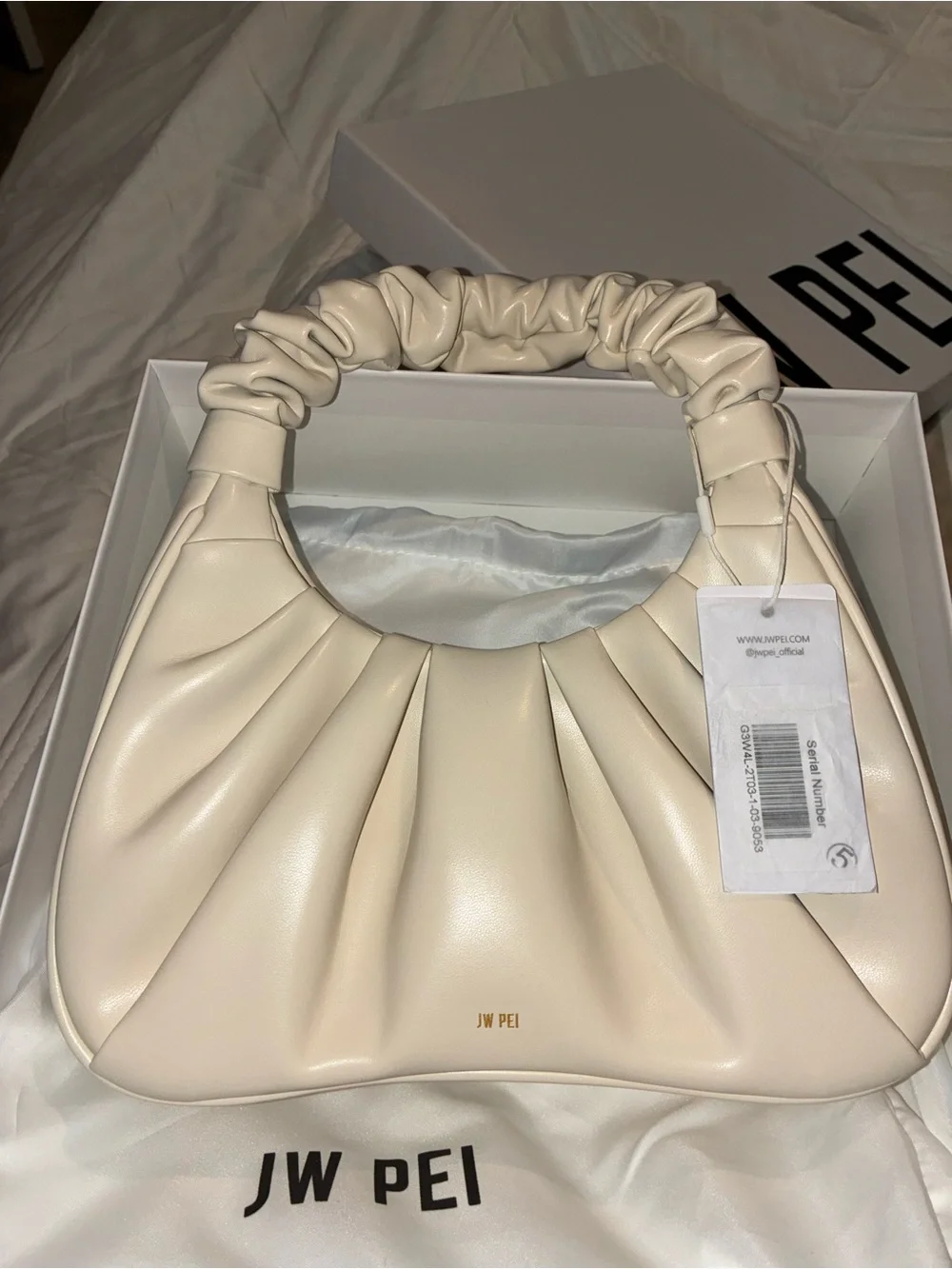 JW PEI Off-White Ruched Top-Handle Shoulder Bag